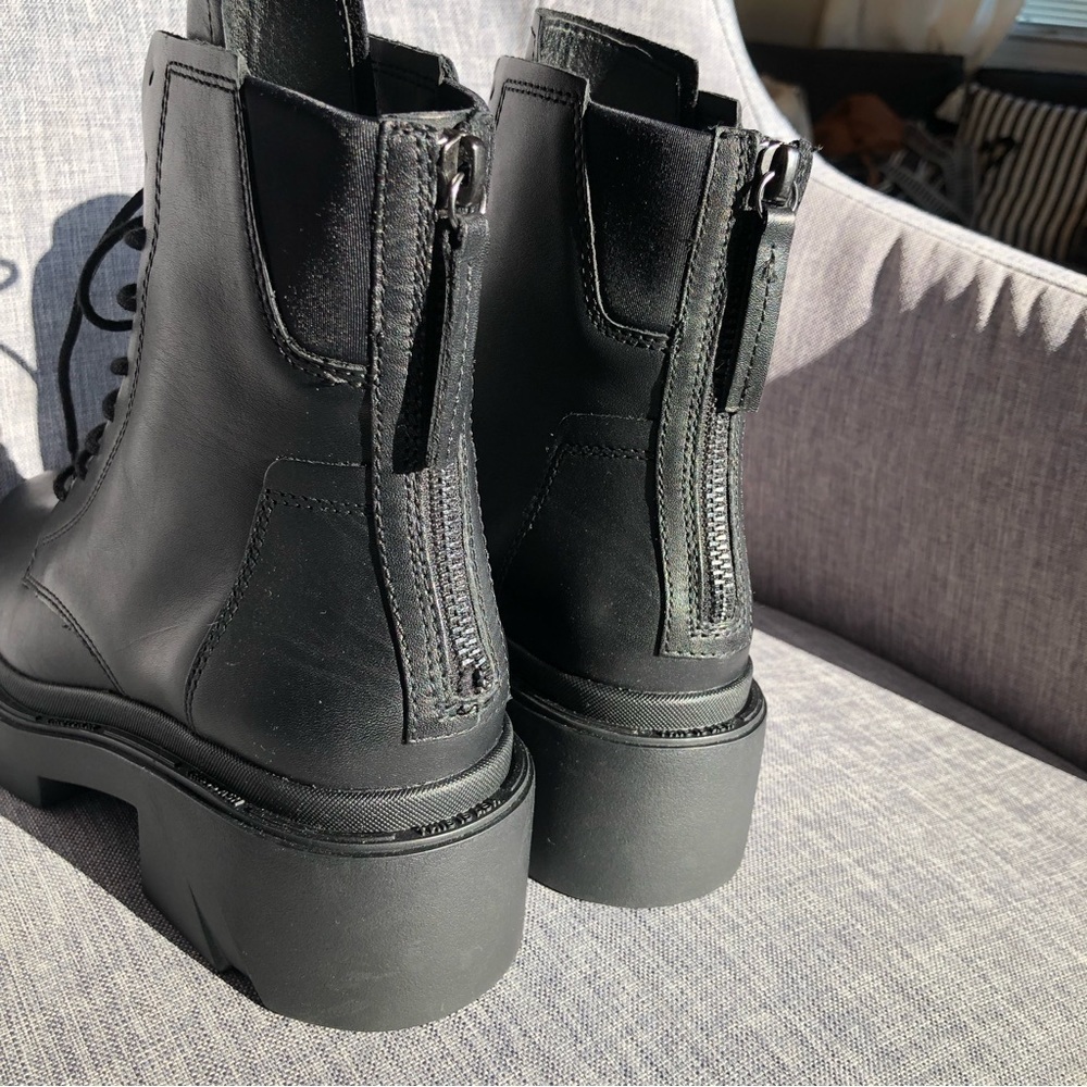 NWOT ASH Moody black leather lace up rear zipper chunky lug sole ankle boots 8 - Picture 13 of 15